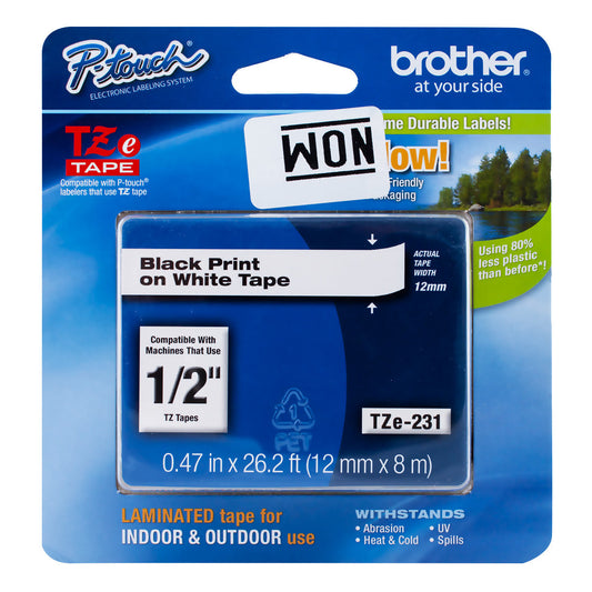 Cinta Negro/Blanco Brother TZE231 12 mm
